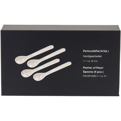 EDZARD set van 4 paarlemoeren lepels kaviaarlepels eierlepels, afgeronde hoeken, lengte 11 cm