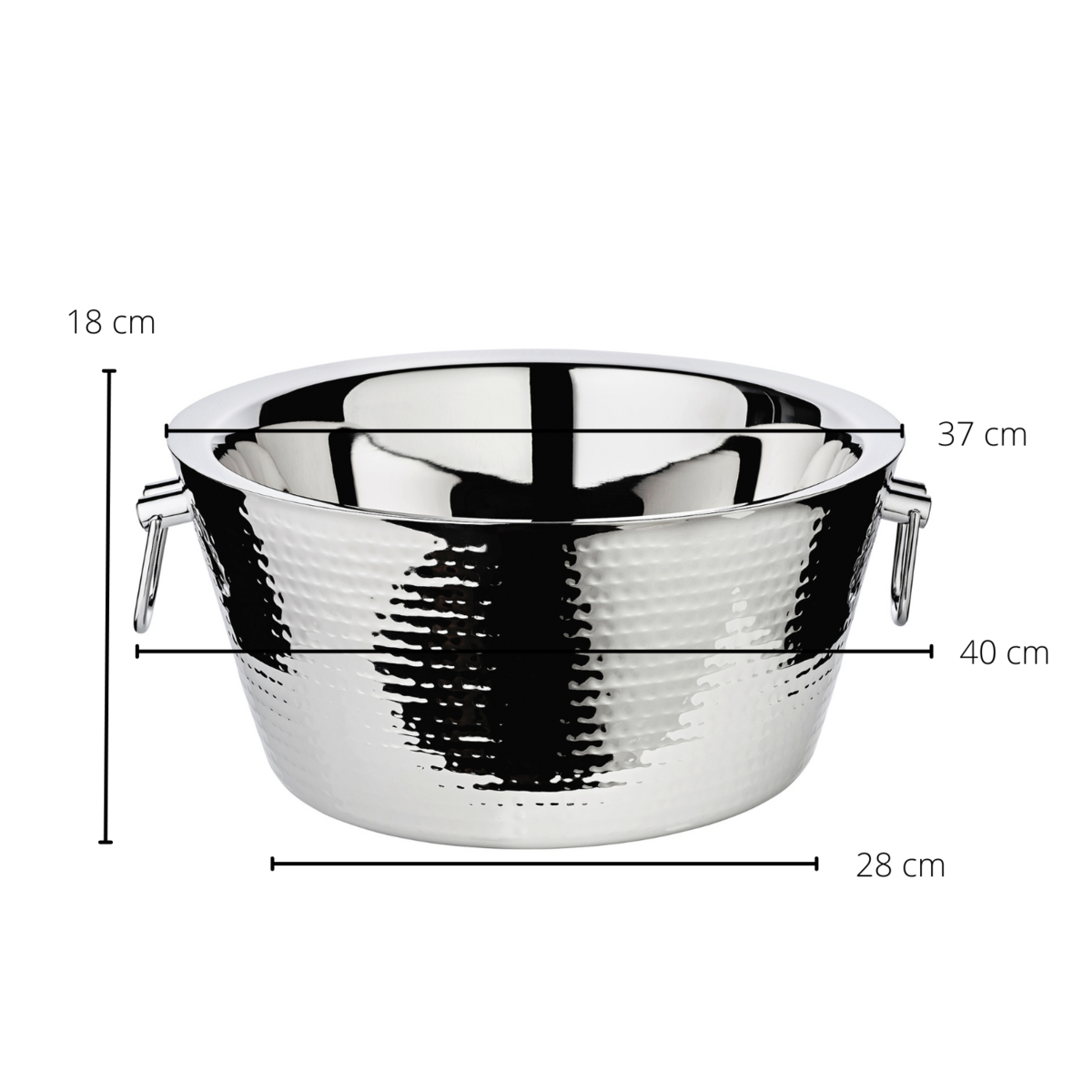 EDZARD Ontario koelbox met handgrepen, hoogglans gepolijst roestvrij staal, dubbelwandig, aan de buitenkant gehamerd, ø 38 cm, H 18 cm
