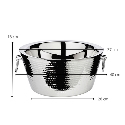 EDZARD Ontario koelbox met handgrepen, hoogglans gepolijst roestvrij staal, dubbelwandig, aan de buitenkant gehamerd, ø 38 cm, H 18 cm