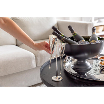 EDZARD champagnekoeler Pearl, hoogte 25 cm, ø 36 cm, buitenkant mat zwart, binnenkant hoogglans gepolijst roestvrij staal