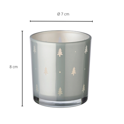 Set van 2 theelichtglazen Tani (hoogte 8 cm, ø 7 cm), grijs, lantaarn met dennenboommotief