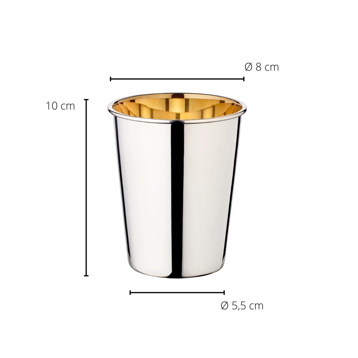 EDZARD drinkbeker, zilveren beker, Salta, zwaar verzilverd, binnenkant goudlook (gepolijst messing), hoogte 10 cm