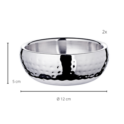 EDZARD set van 2 Pluto kommen, hoogglans gepolijst roestvrij staal, buitenkant gehamerd, diameter 12 cm