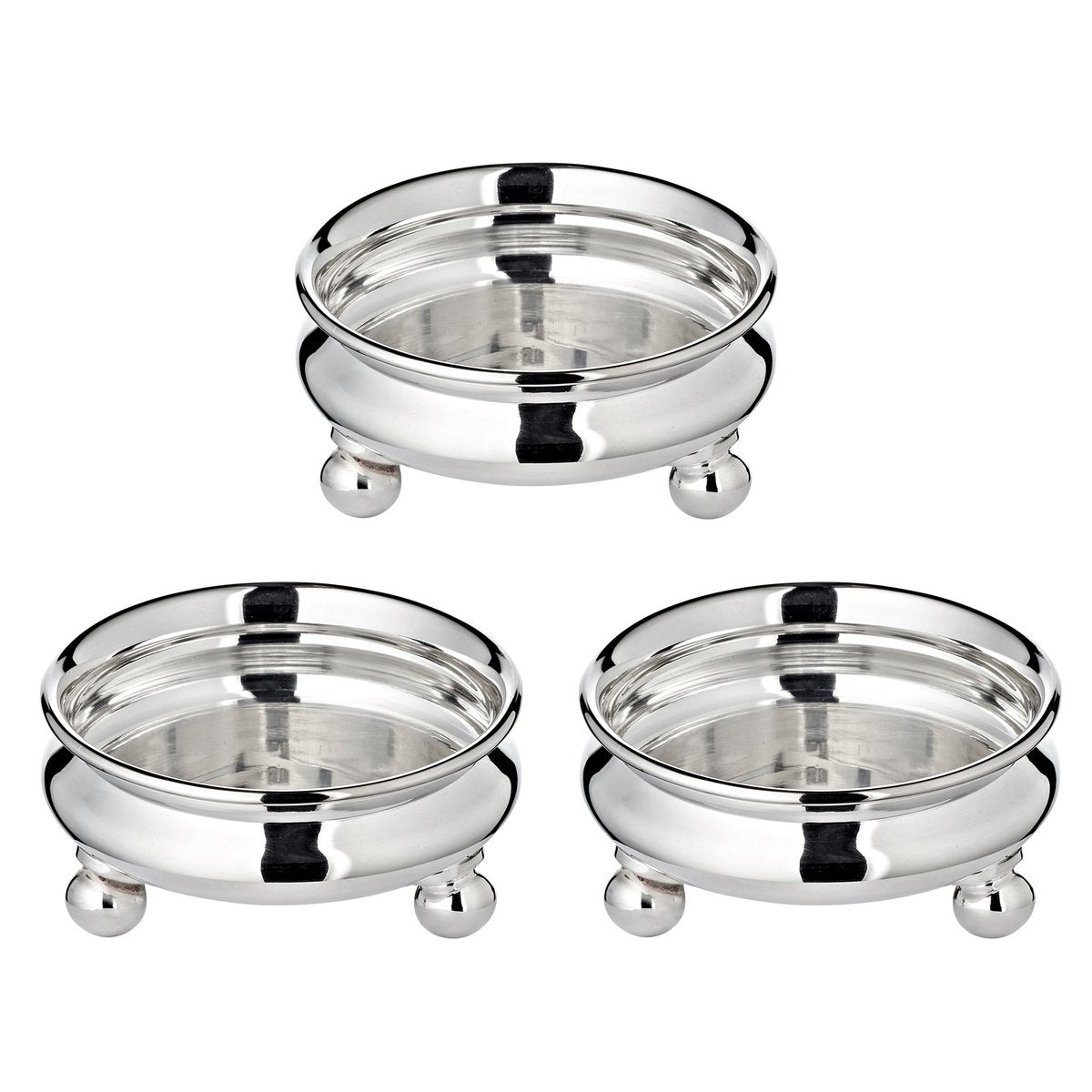 EDZARD set van 3 snackschaaltjes / schaaltjes op kerstmanpoten, zwaar verzilverd, diameter 8 cm, hoogte 4 cm