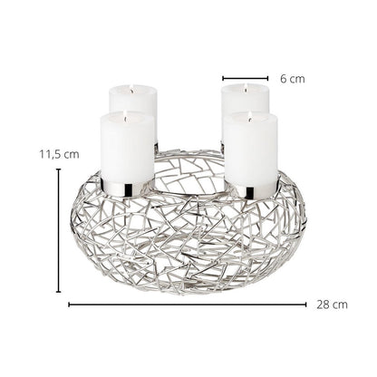 EDZARD Adventskrans Milano, roestvrij staal, glanzend vernikkeld, diameter 28 cm, voor stompkaarsen ø 6 cm