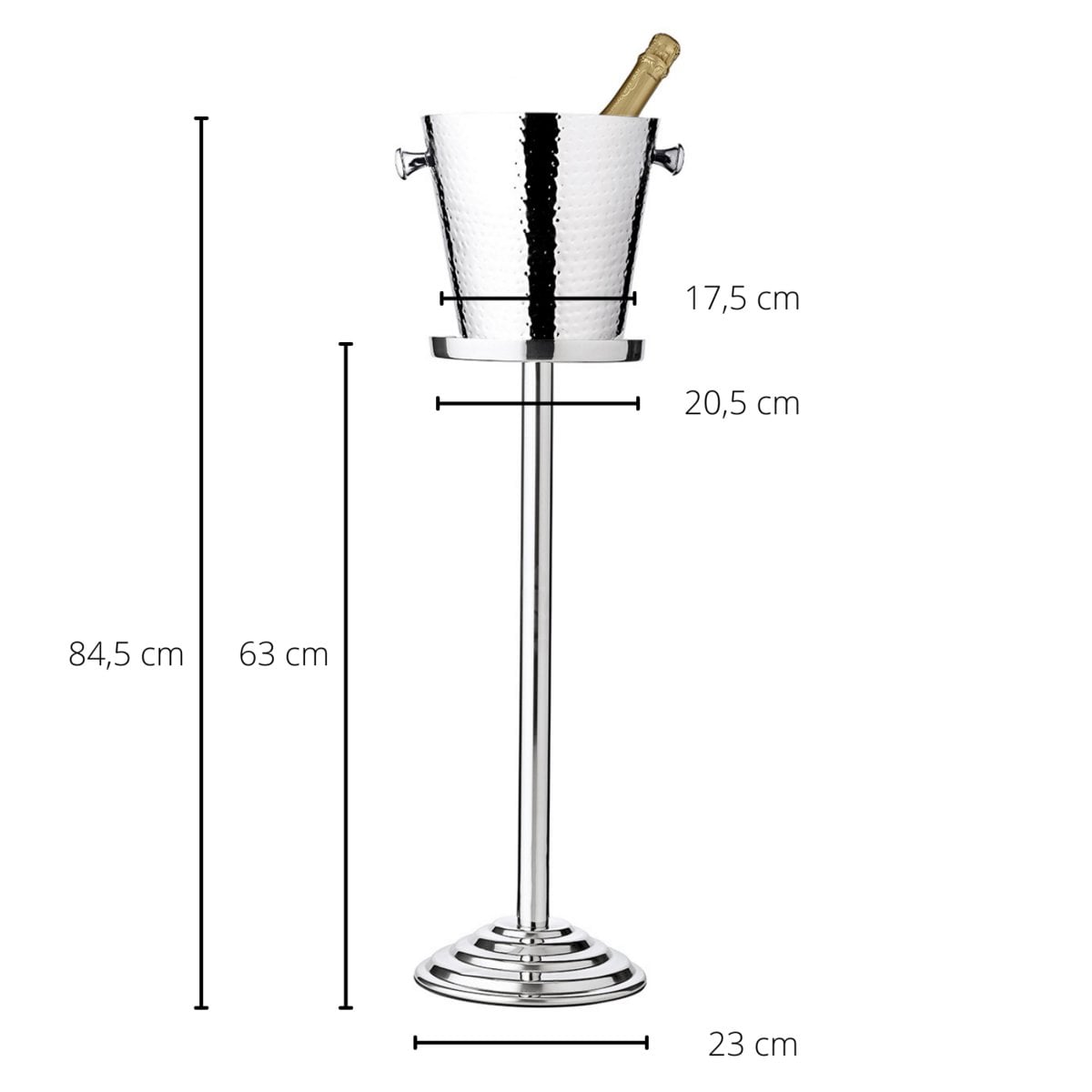 Champagnekoeler Valencia met standaard gehamerd H 83cm