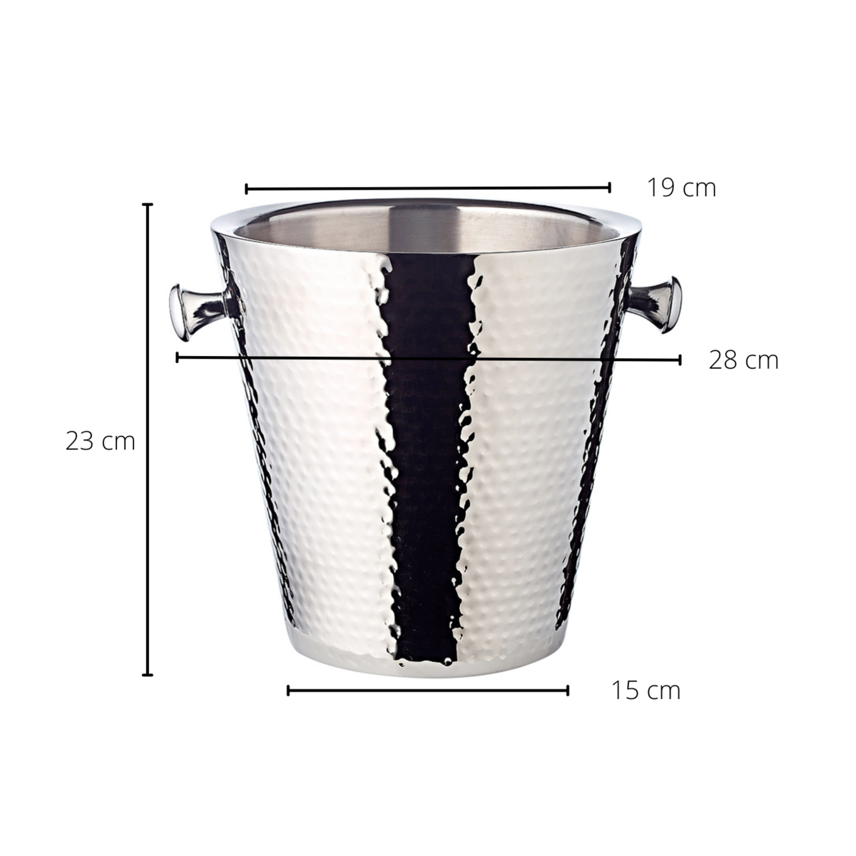 EDZARD champagnekoeler Valencia, hoogglans gepolijst roestvrij staal, dubbelwandig, buiten gehamerd, hoogte 23 cm, ø 22 cm
