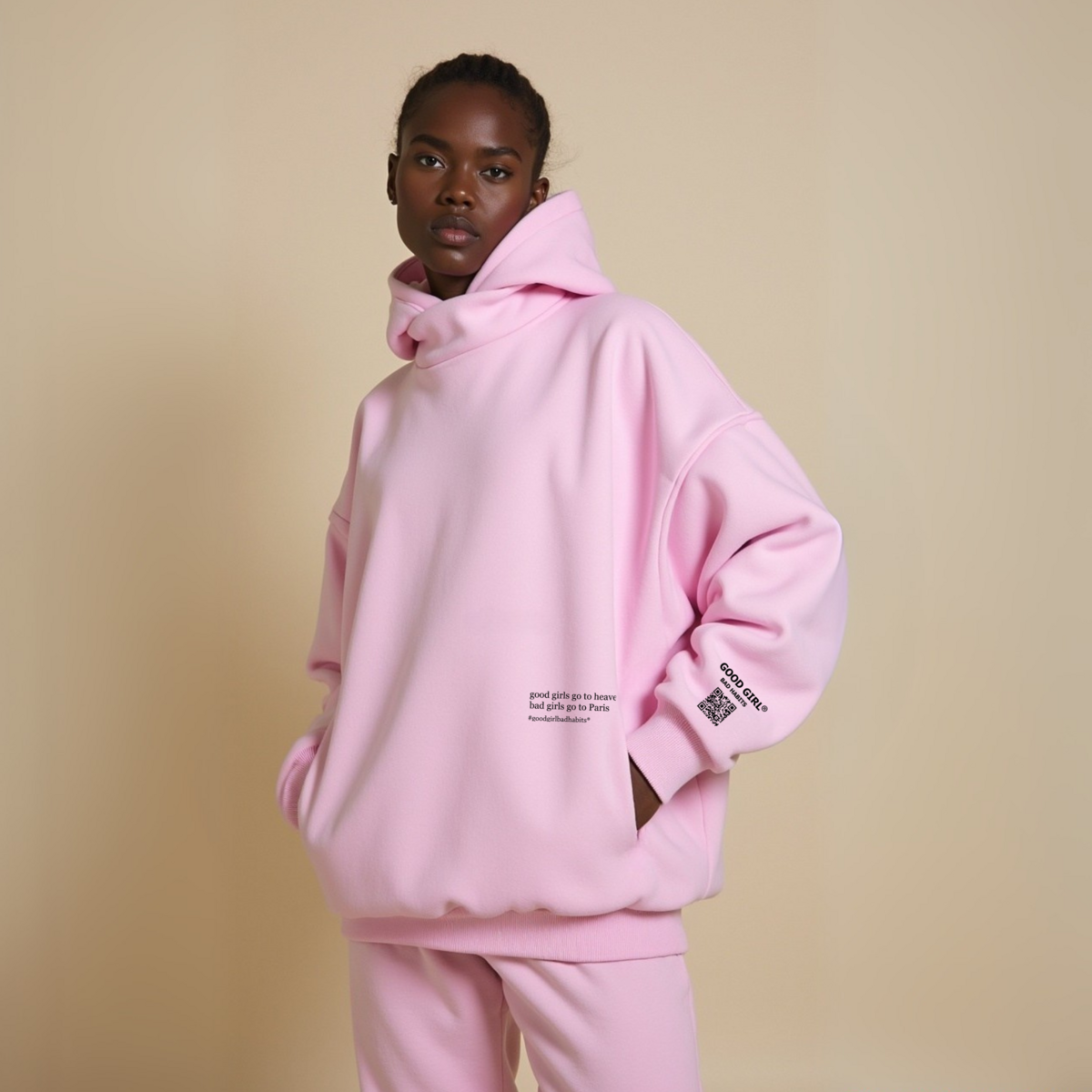Hoodie "SLECHTE MEISJES GAAN NAAR PARIJS" - Beige