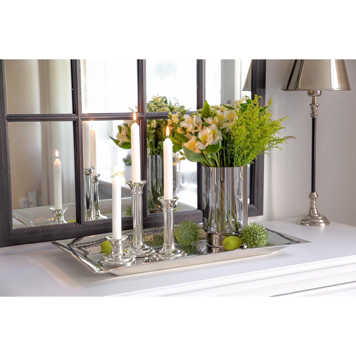 Lantaarn Isla (H 21 cm), handgeblazen donker kristalglas met platina rand