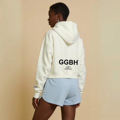 Crop hoodie met rits "GGBH" - Wit