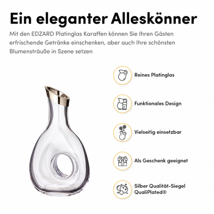 EDZARD karaf Gordon, mondgeblazen kristalglas met platina rand, hoogte 30 cm, inhoud 1,2 liter