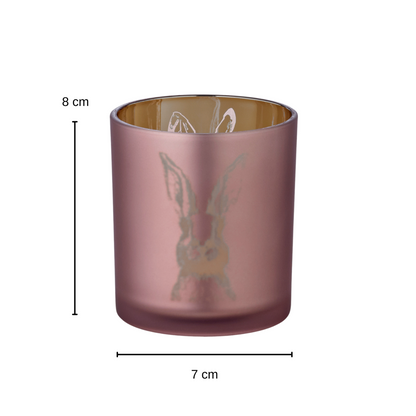 Theelicht konijntje roze & goudkleurig Ø 7 cm, H 8 cm