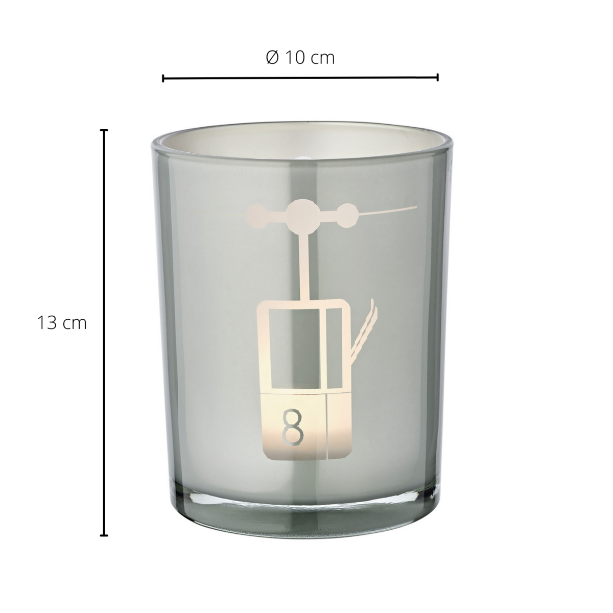 Windlichtlift (hoogte 13 cm, ø 10 cm) in grijs, windlicht met sportief skiliftmotief