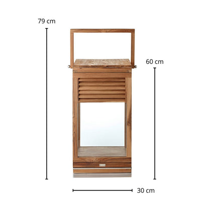 Lantaarn Vegas (hoogte 60 cm), nobele teak, roestvrij staal, glanzende nikkel -plated