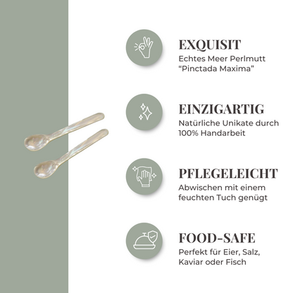 EDZARD set van 2 parelmoer lepels, kaviaar lepels, eier lepels, afgeronde hoeken, zee parelmoer, lengte 11 cm
