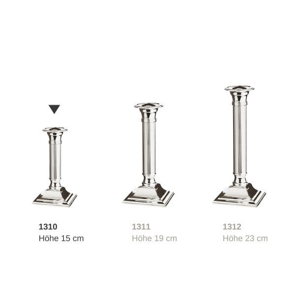 EDZARD kandelaar Lincoln voor stokkenkaarsen, geribbelde schacht, edel verzilverd, aanslag beschermd, H 15 cm