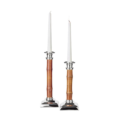 EDZARD Candlestick Kandelaar spar met bamboe schacht, RVS, glanzend vernikkeld, hoogte 30 cm