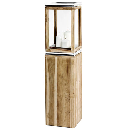 EDZARD lantaarn Dubai met voet, teak en roestvrij staal, glanzend vernikkeld, hoogte 105 cm, gewicht 12,1 kg
