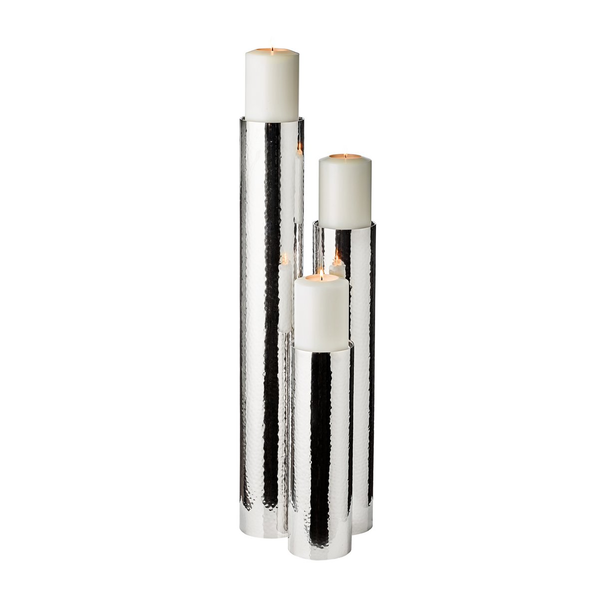 EDZARD kandelaar Boston voor kaars diameter 10 cm, gehamerd, RVS glanzend vernikkeld, H 60 cm