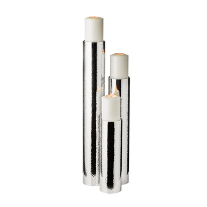 EDZARD kandelaar Boston voor kaars diameter 10 cm, gehamerd, RVS glanzend vernikkeld, H 60 cm
