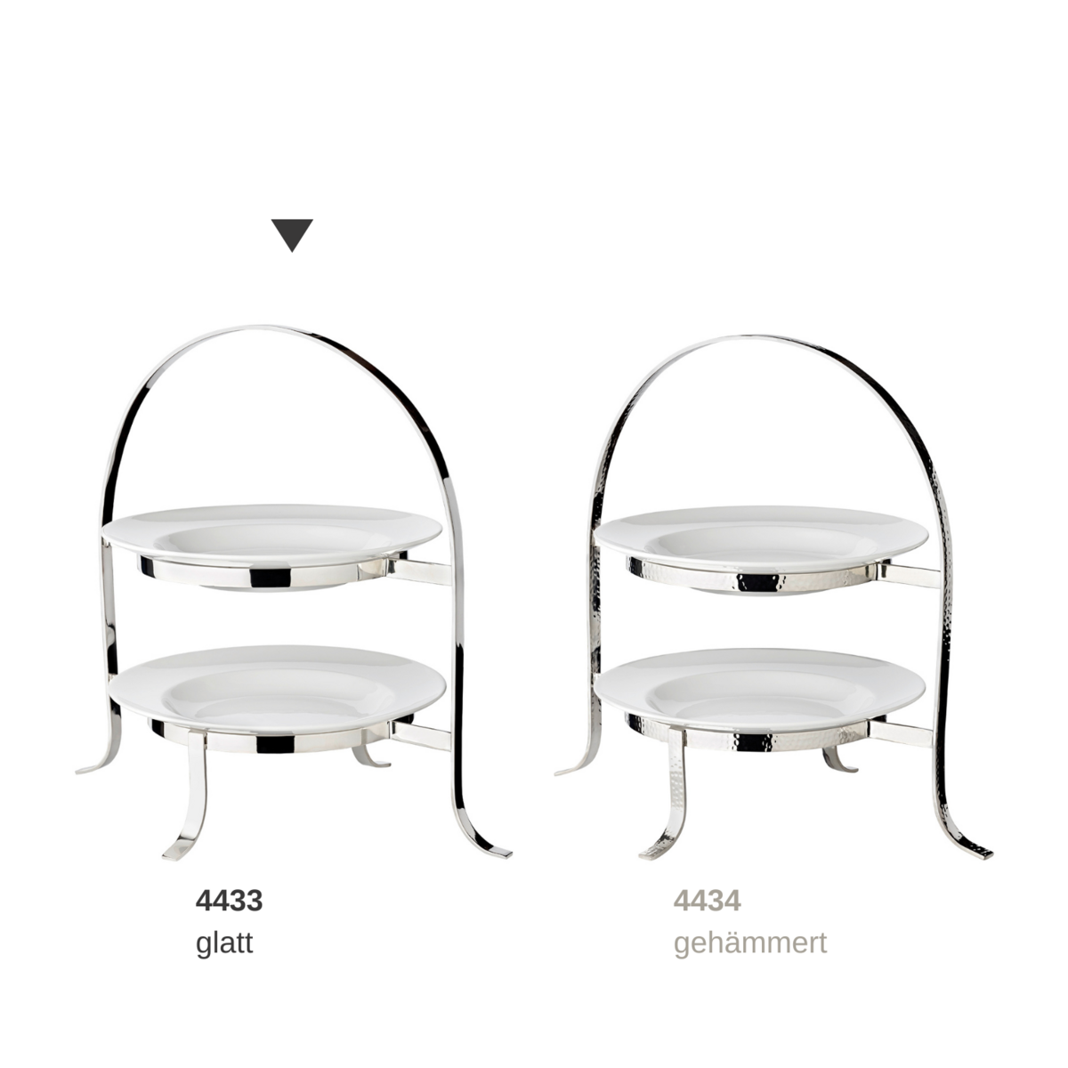 Taartstandaard Sina (hoogte 33 cm), gehamerd, voor 2 borden Ø 20 tot 28 cm, zwaar verzilverd
