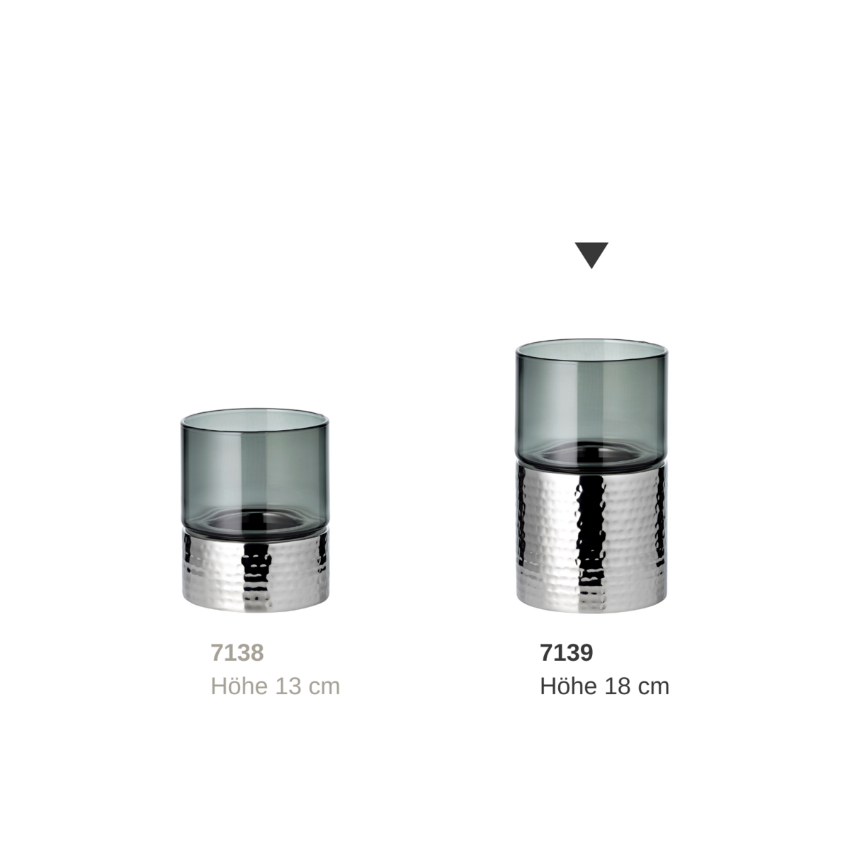 Cosmo kandelaar (hoogte 18 cm), zilver, gehamerd, roestvrij staal, hoogglans gepolijst