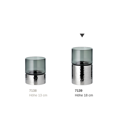 Cosmo kandelaar (hoogte 18 cm), zilver, gehamerd, roestvrij staal, hoogglans gepolijst