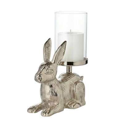 Decoratieve kandelaar konijn (H 19 cm), zilverkleurig, vernikkeld aluminium