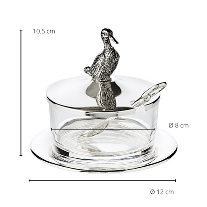 EDZARD jampot eend met schotel en lepel, verzilverd, hoogte 12 cm, ø 14 cm, ø glas 9 cm