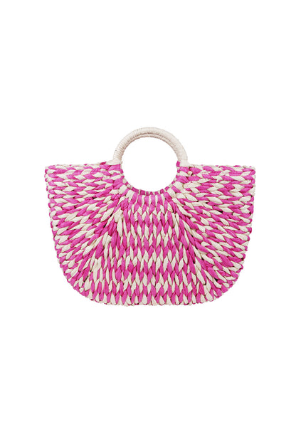 Braided beach bag with round handle - black & white