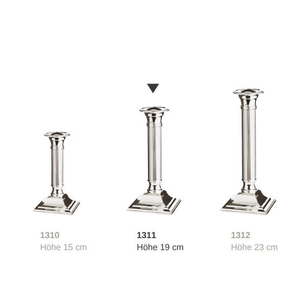 EDZARD kandelaar Lincoln voor stokkenkaarsen, geribbelde schacht, edel verzilverd, aanslag beschermd, H 19 cm