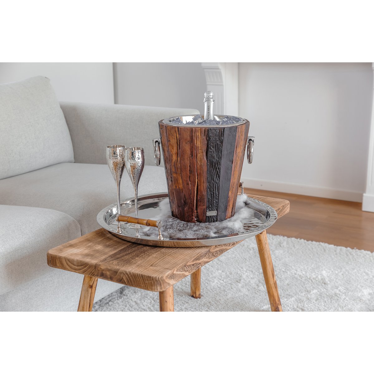 EDZARD wijnkoeler flessenkoeler Providence, teak, roestvrij staal glanzend vernikkeld, H 28 cm, gewicht 4 kg