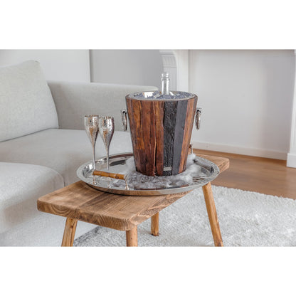 EDZARD wijnkoeler flessenkoeler Providence, teak, roestvrij staal glanzend vernikkeld, H 28 cm, gewicht 4 kg