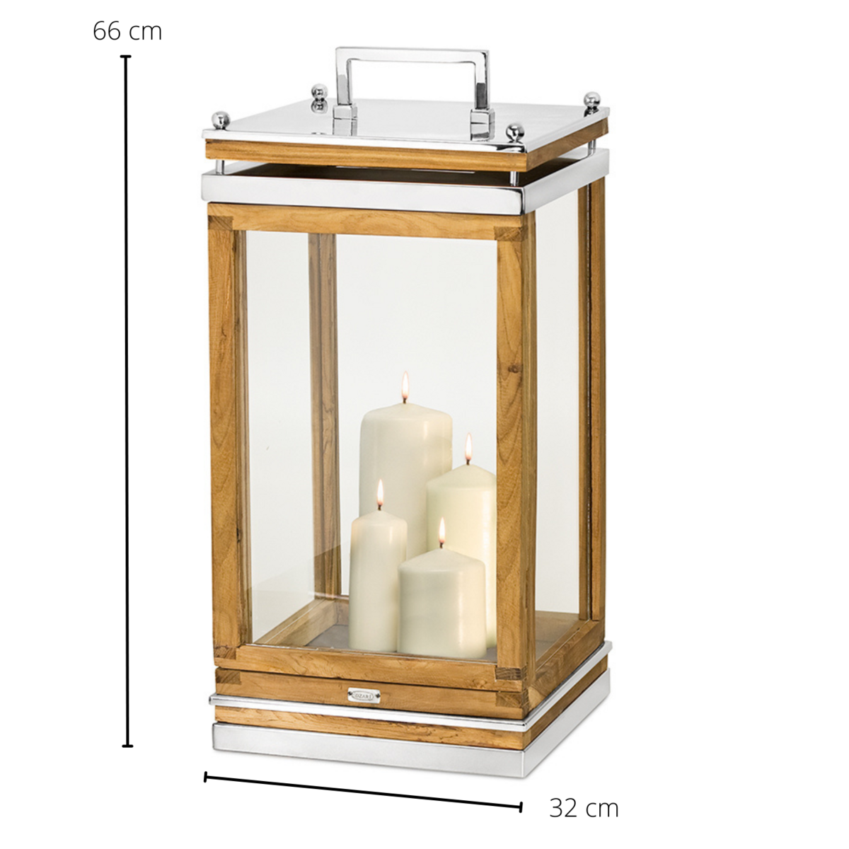 EDZARD Lantaarn Huntsville met handvat, hout en roestvrij staal, glanzend vernikkeld, hoogte 66 cm