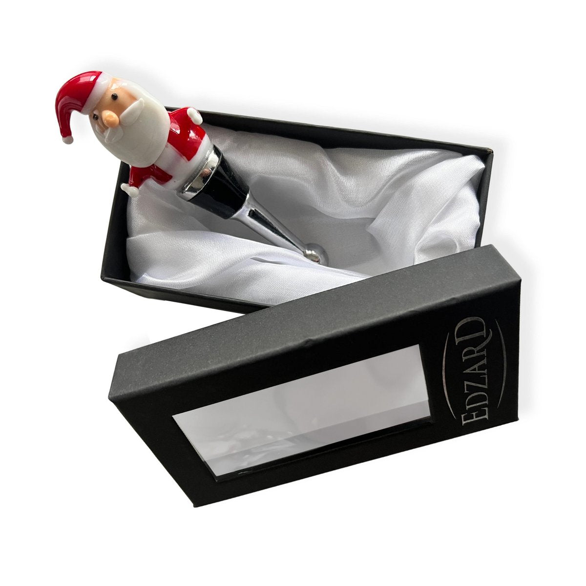 EDZARD Kerstman flessenstop (hoogte 11 cm) voor champagne, wijn en mousserende wijn, in de stijl van traditionele glaskunst, handgemaakt