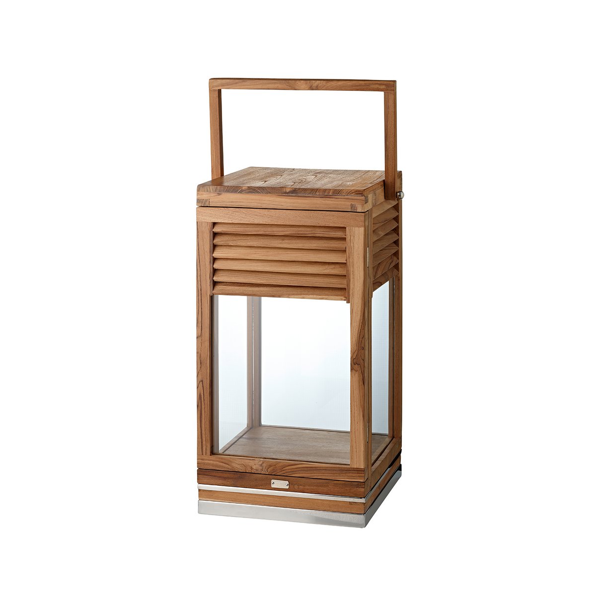 Lantaarn Vegas (hoogte 60 cm), nobele teak, roestvrij staal, glanzende nikkel -plated