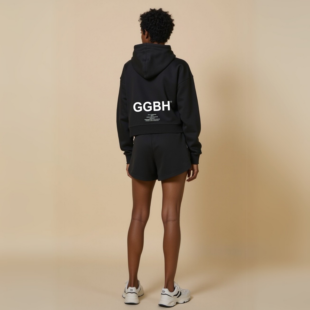 Crop hoodie met rits "GGBH" - Wit