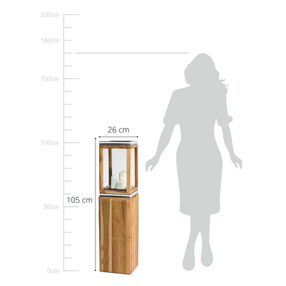 EDZARD lantaarn Dubai met voet, teak en roestvrij staal, glanzend vernikkeld, hoogte 105 cm, gewicht 12,1 kg