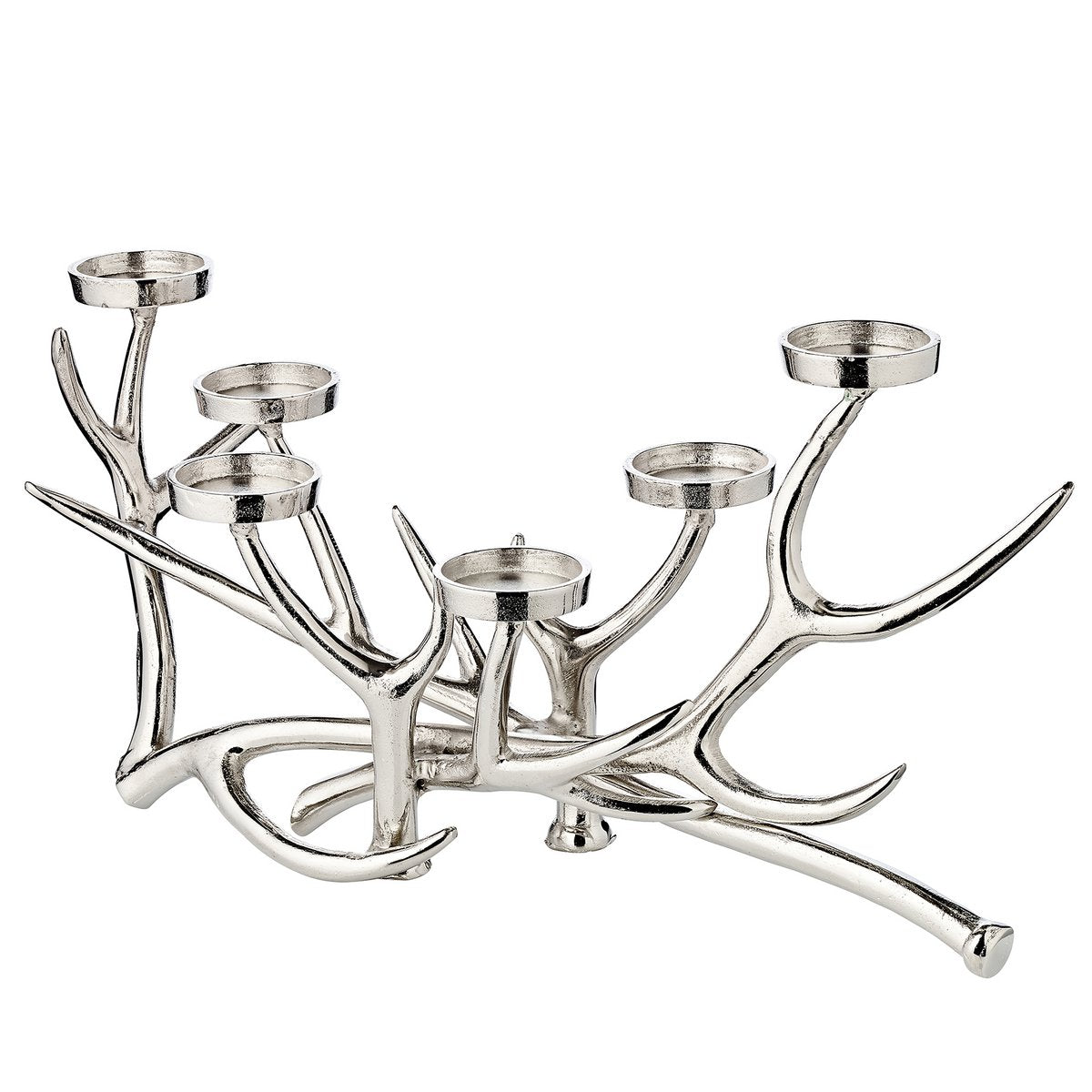 EDZARD kandelaar James, gewei design, aluminium vernikkeld, lengte 55 cm, hoogte 27,5 cm, 6 vlammen