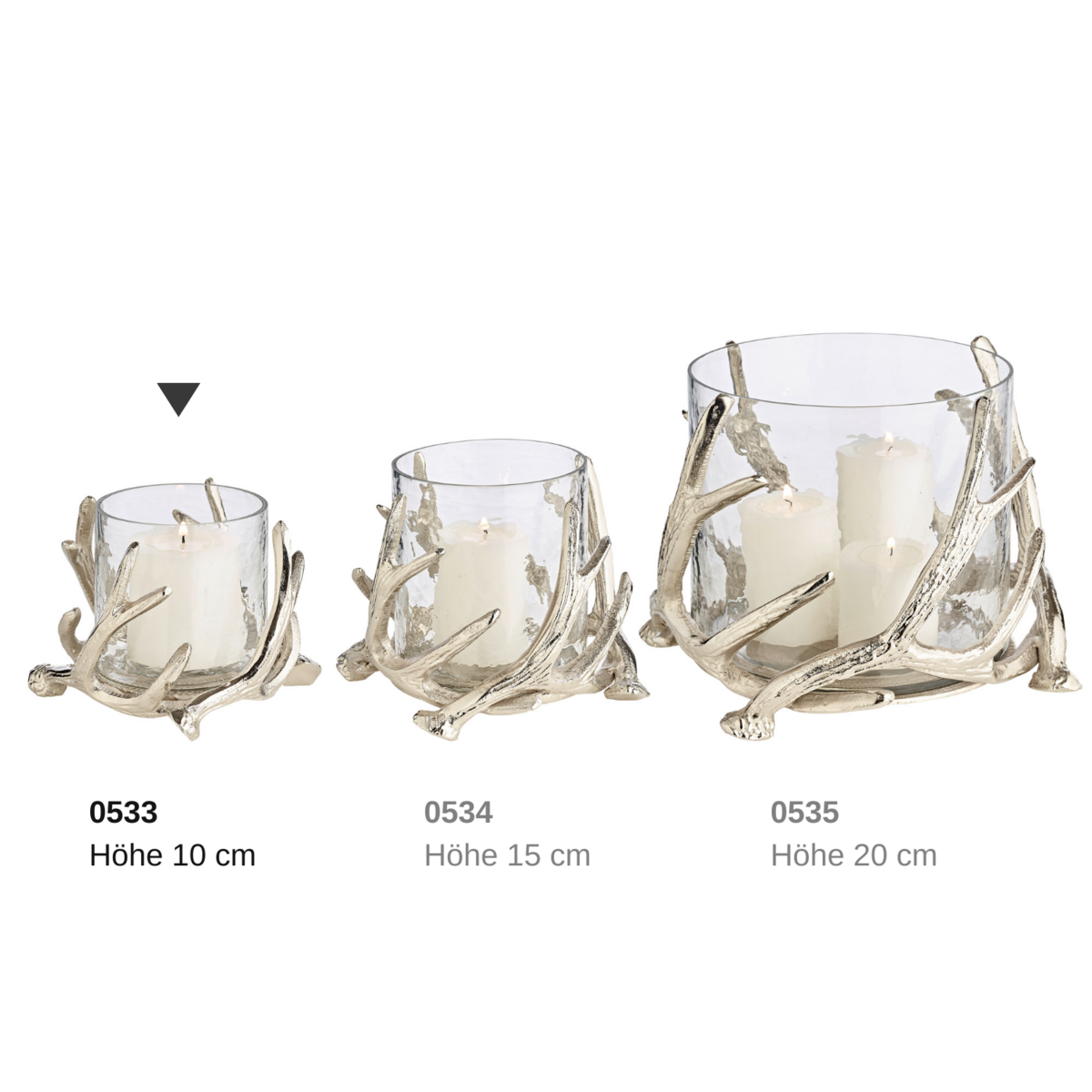 EDZARD lantaarn Kingston, gewei-design, aluminium, zilverkleurig, met glas, hoogte 13 cm, ø 15 cm