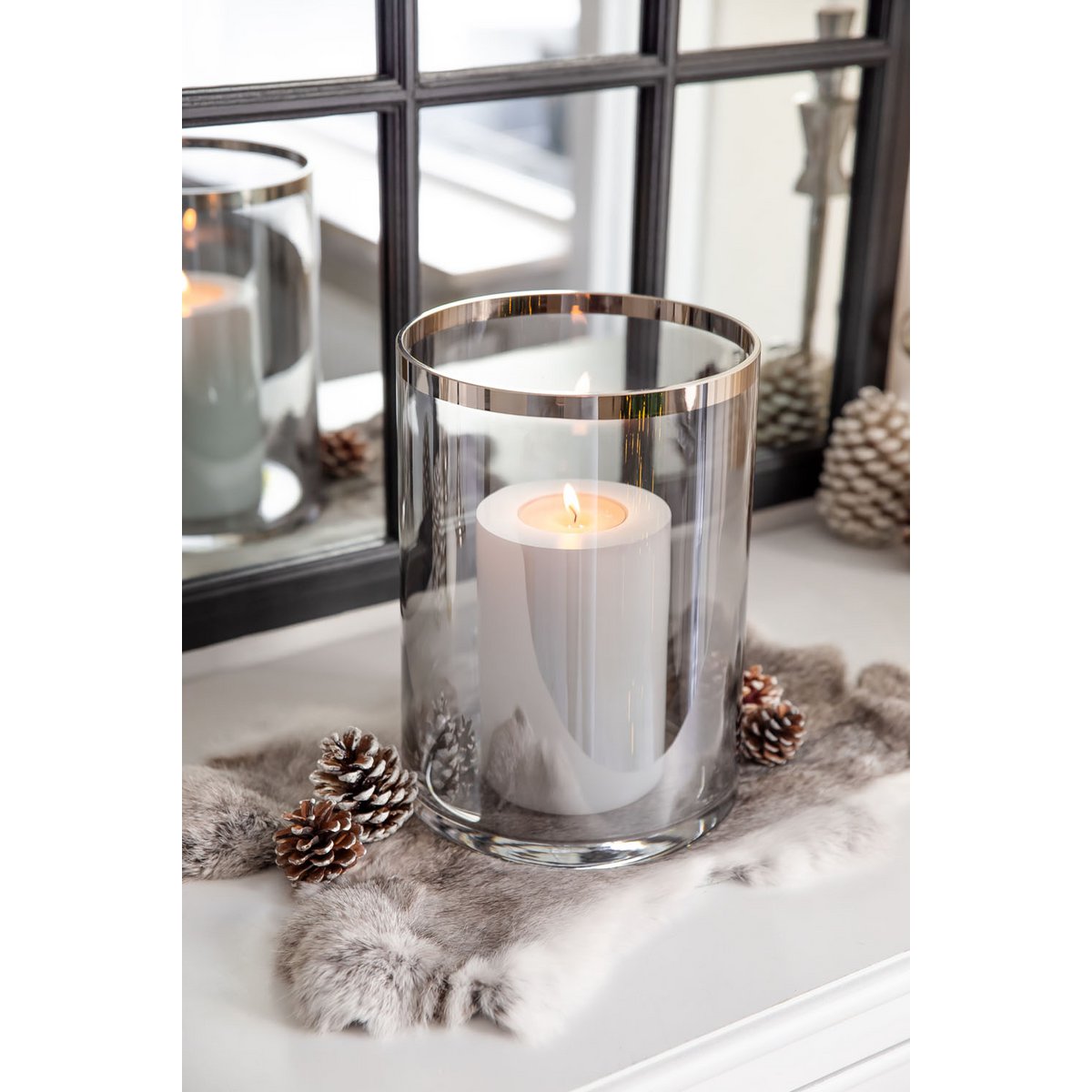 Zeuslantaarn met platina rand, donker glas