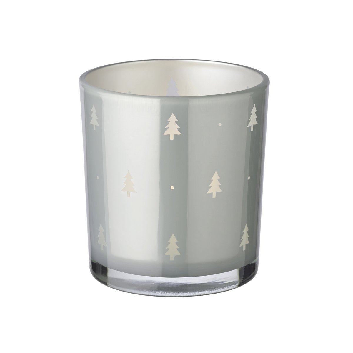 Set van 2 theelichtglazen Tani (hoogte 8 cm, ø 7 cm), grijs, lantaarn met dennenboommotief