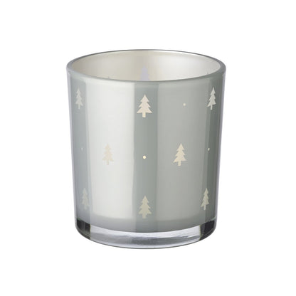 Set van 2 theelichtglazen Tani (hoogte 8 cm, ø 7 cm), grijs, lantaarn met dennenboommotief