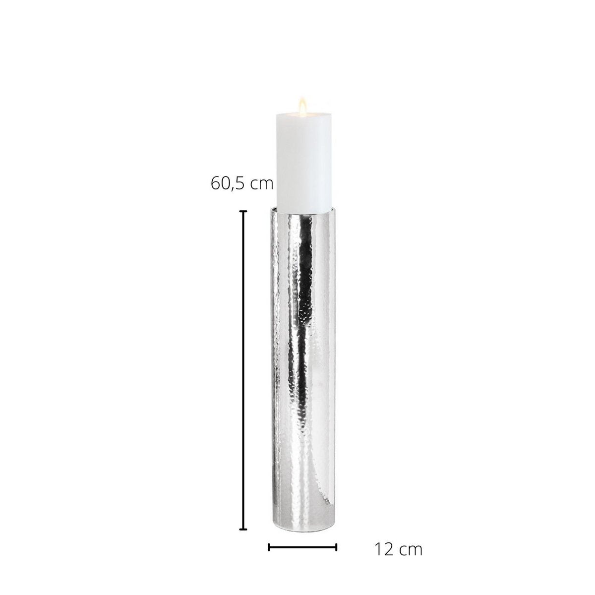 EDZARD kandelaar Boston voor kaars diameter 10 cm, gehamerd, RVS glanzend vernikkeld, H 60 cm