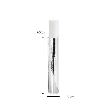 EDZARD kandelaar Boston voor kaars diameter 10 cm, gehamerd, RVS glanzend vernikkeld, H 60 cm