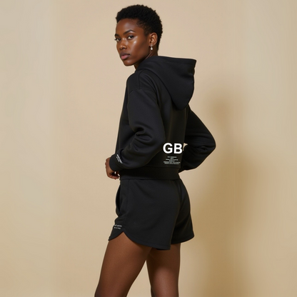 Crop hoodie met rits "GGBH" - Wit