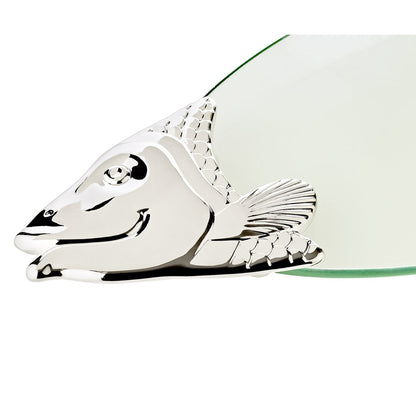 EDZARD visschaal zalm, glas, fijn verzilverde elementen, met lifter, lengte 58 cm