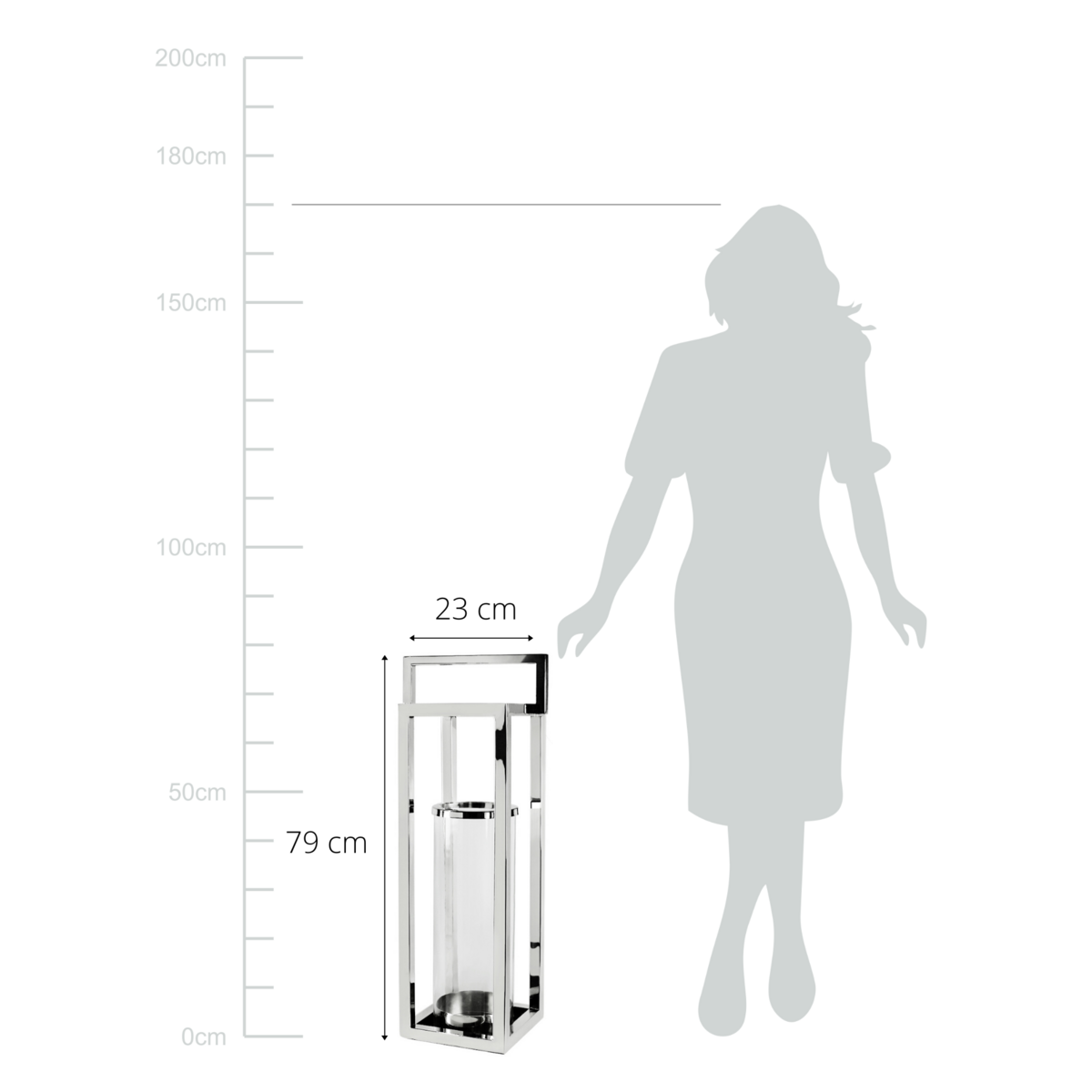 EDZARD lantaarn lantaarn Manhattan met handvat, roestvrij staal glanzend vernikkeld, rond binnenglas, hoogte 79 cm