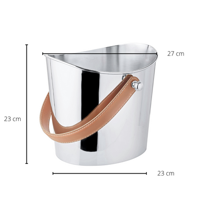EDZARD ijsemmer Gilbert wijnkoeler met bruin lederen handvat, roestvrij staal glanzend vernikkeld, hoogte 23 cm