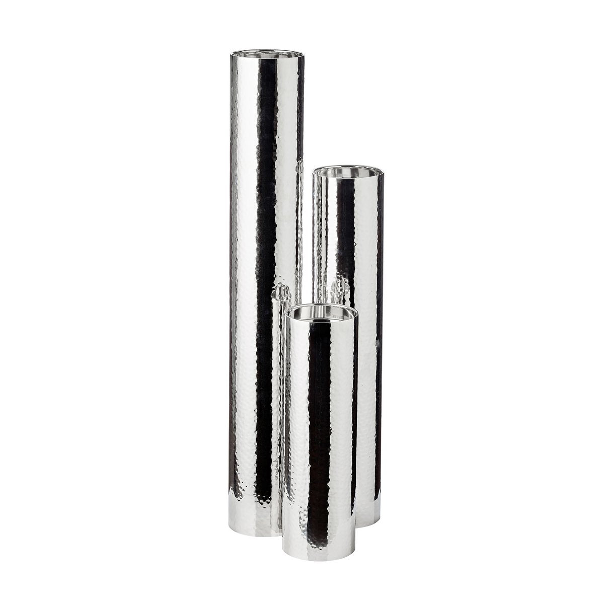 EDZARD kandelaar Boston voor kaars diameter 10 cm, gehamerd, RVS glanzend vernikkeld, H 60 cm